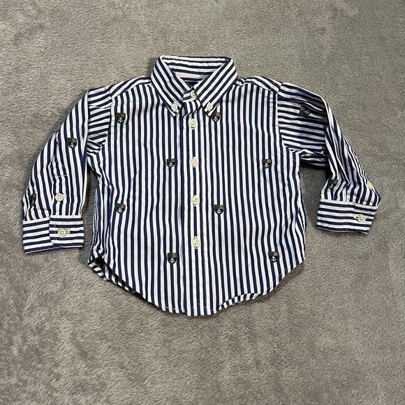 Ralph Lauren Shirt Boys 9 Months Long Sleeve Button Down Striped Anchor - Picture 1 of 5